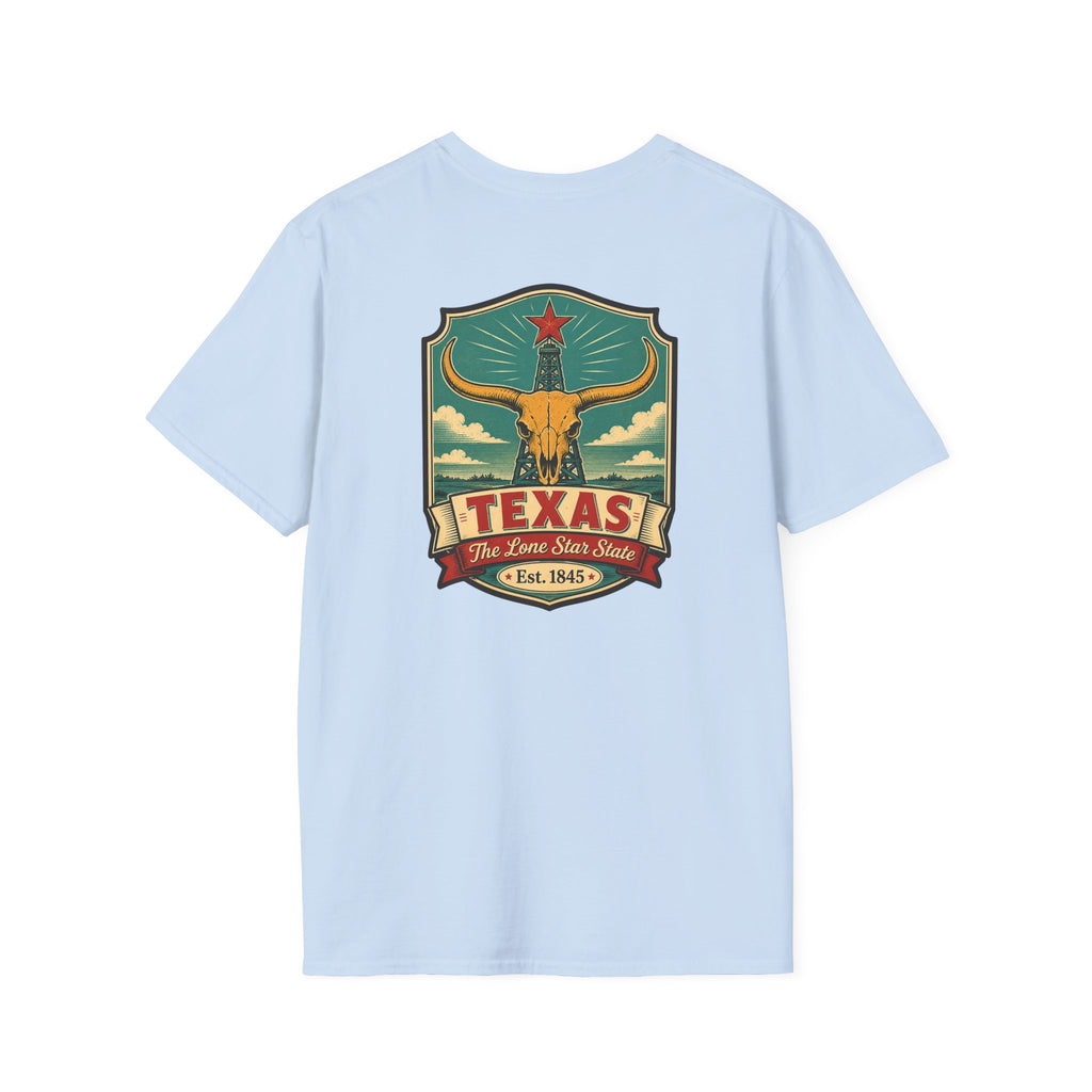 Texas Longhorn T-shirt, light blue, with longhorn Texas crest graphic on chest