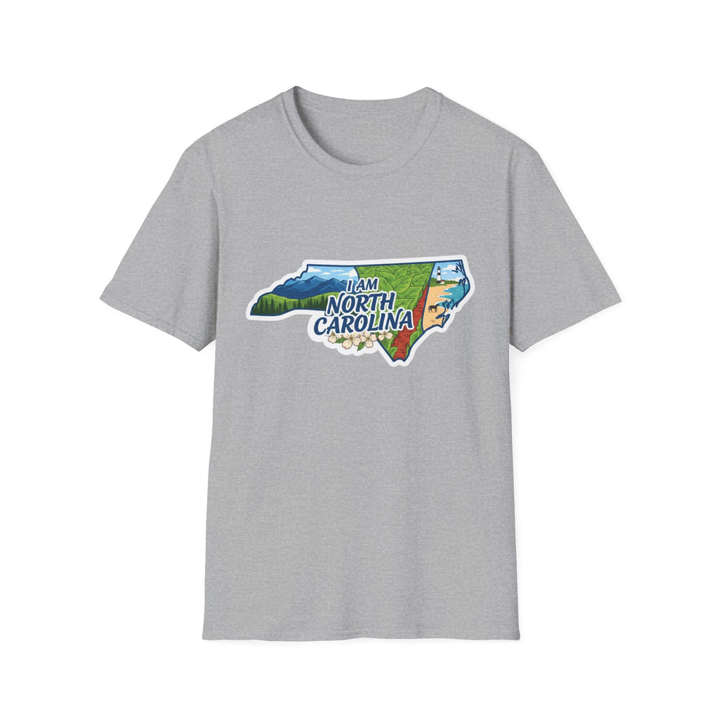(Sport Grey) North Carolina map T-shirt with floral and landscape graphic