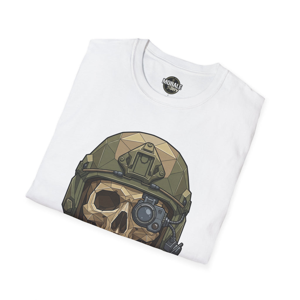 Camiseta blanca: parte superior del gráfico con casco táctico geométrico