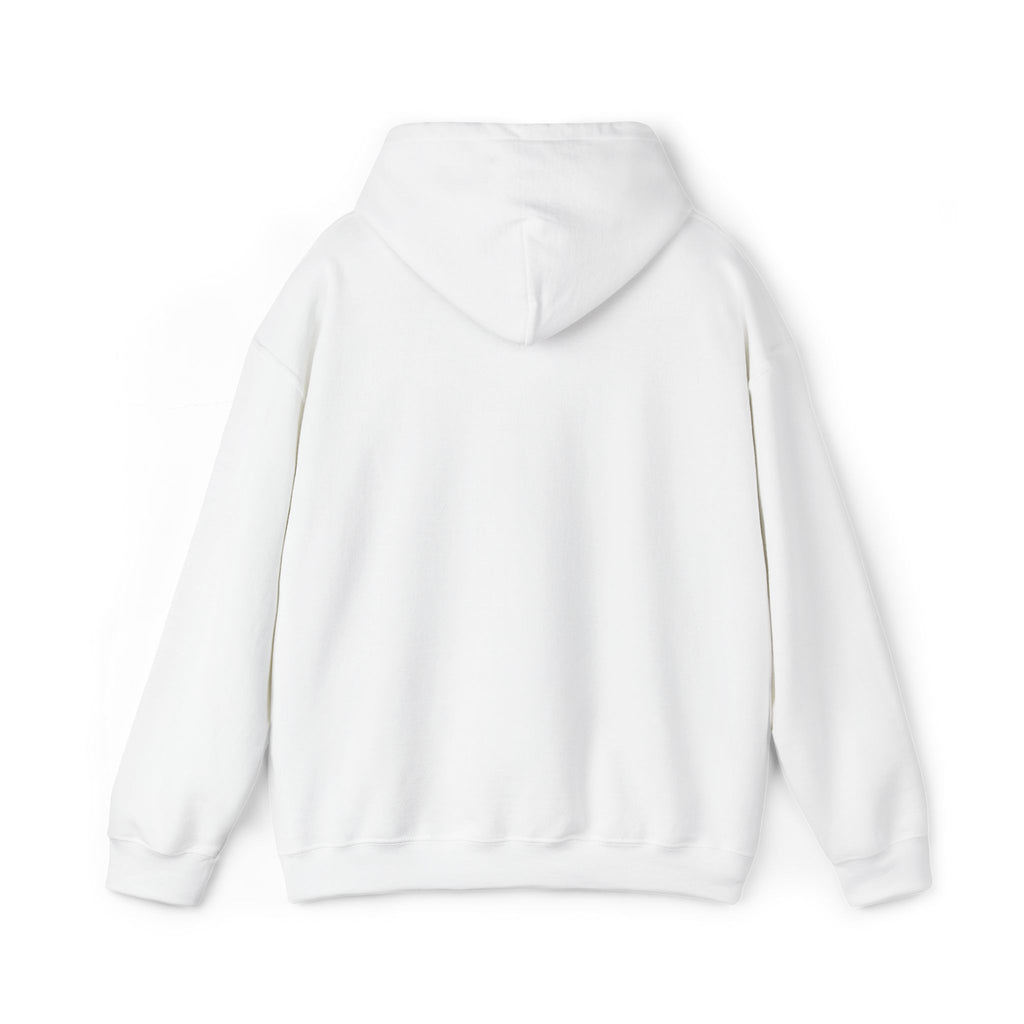 White pullover hoodie with hood and front pouch pocket