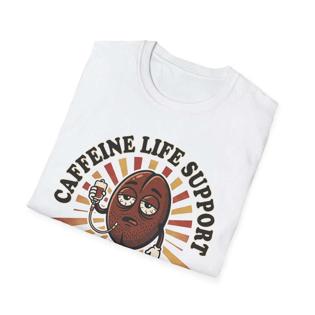 White T-shirt with coffee bean cartoon and “CRITICAL CONDITION” front graphic