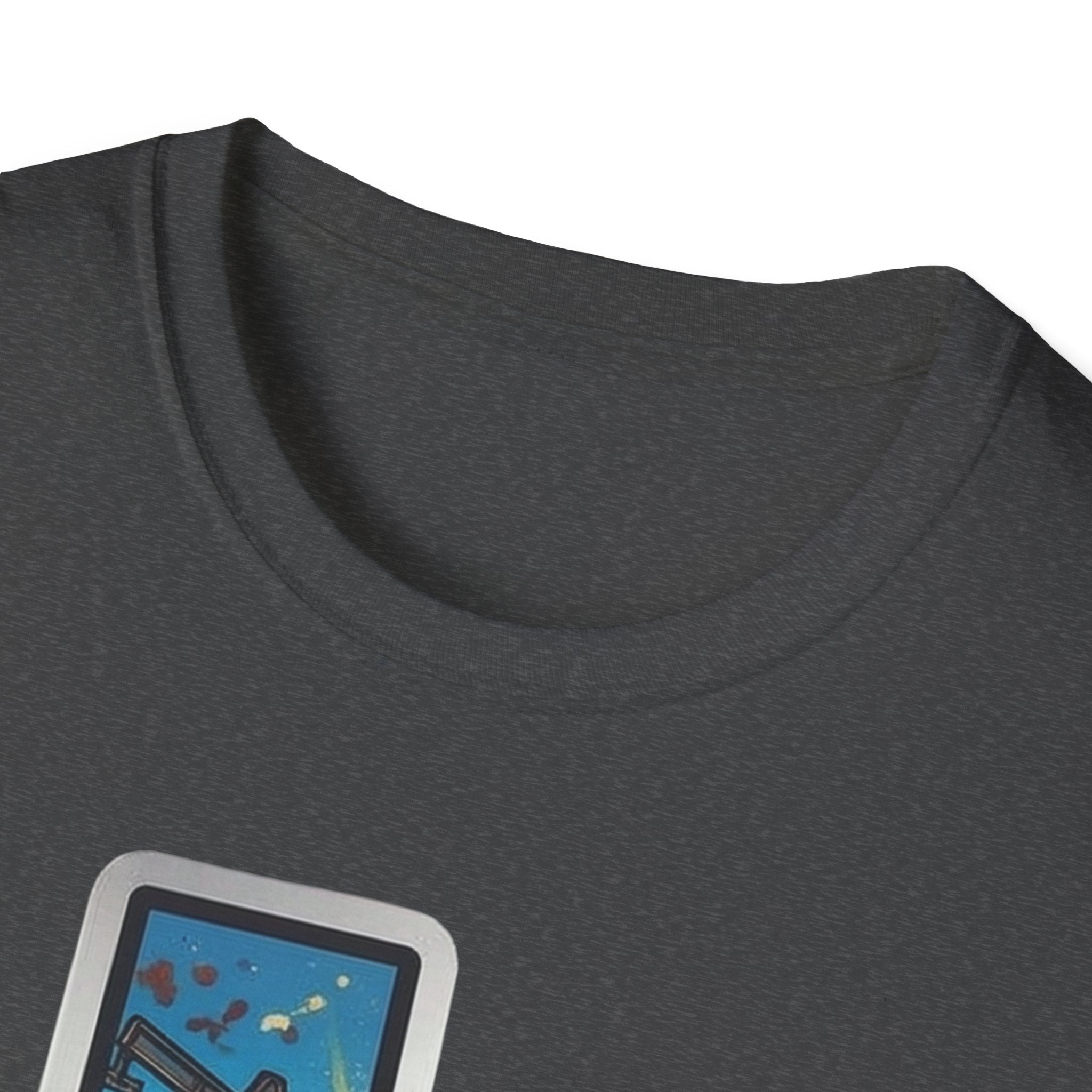 Texas T-Shirt neckline close-up, dark gray