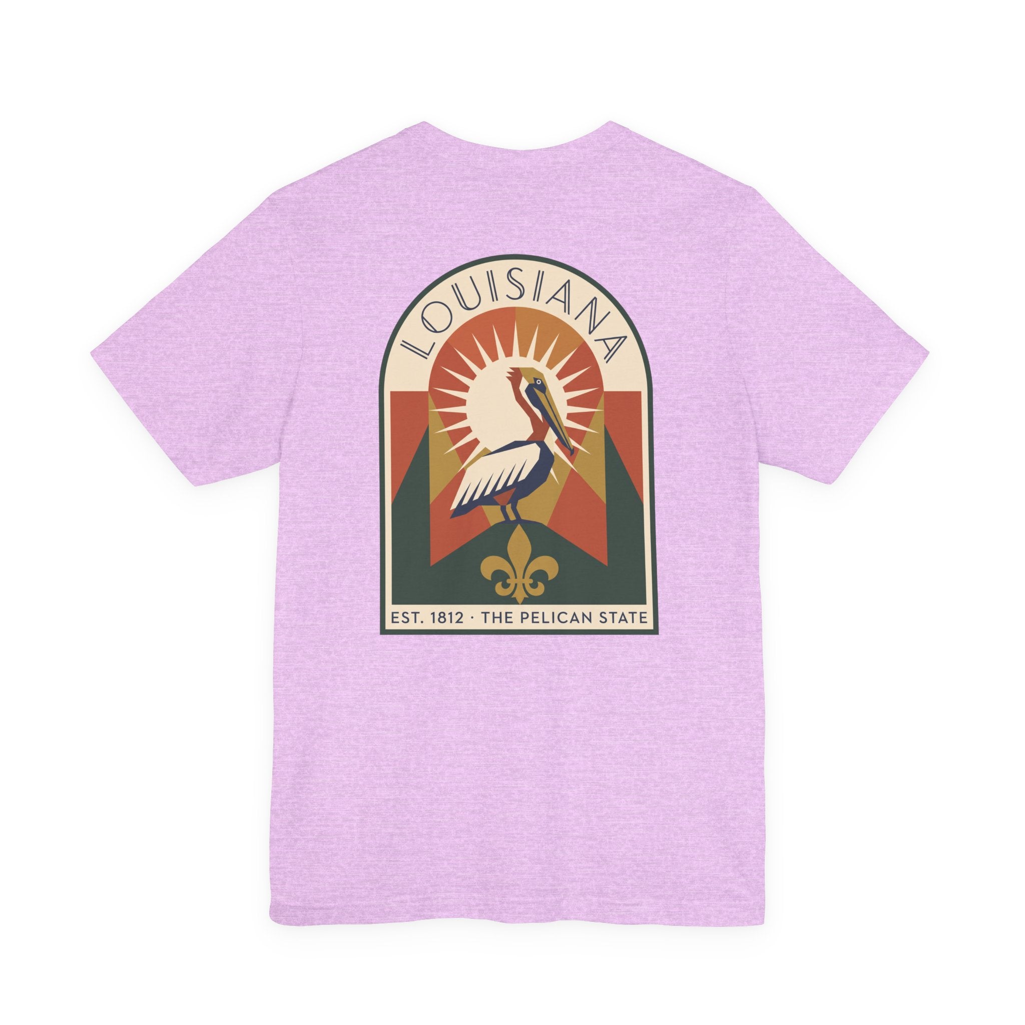 Lilac t-shirt with Louisiana pelican art graphic on chest