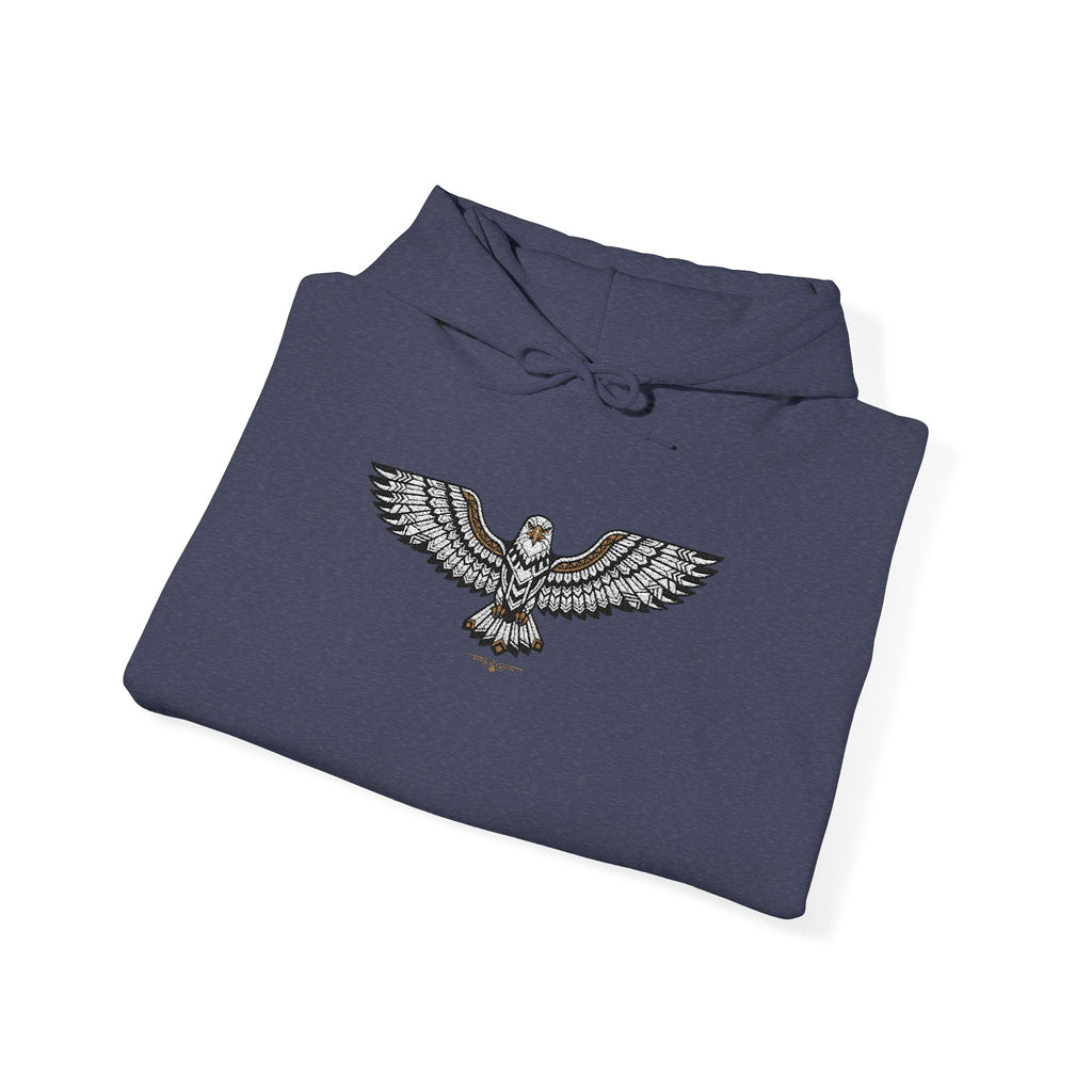 Navy/dark charcoal hoodie with rhinestone eagle chest graphic and front drawstring hood