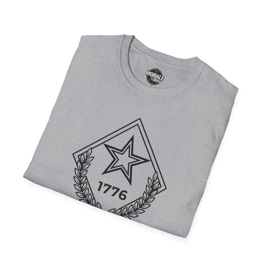 Sport grey T-shirt with 1776 star and laurel emblem graphic
