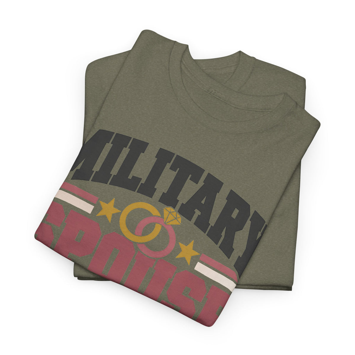 Unisex graphic T-shirt, olive green, front print with text and patriotic stars