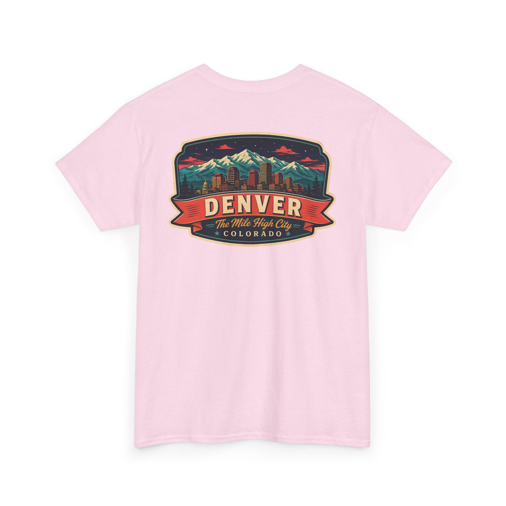 Light pink T-shirt with Denver city badge graphic on chest