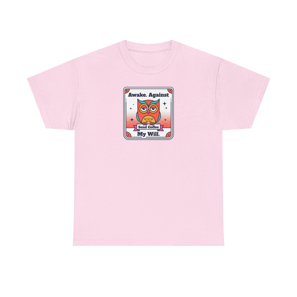 Light pink T-shirt with square graphic print at chest.