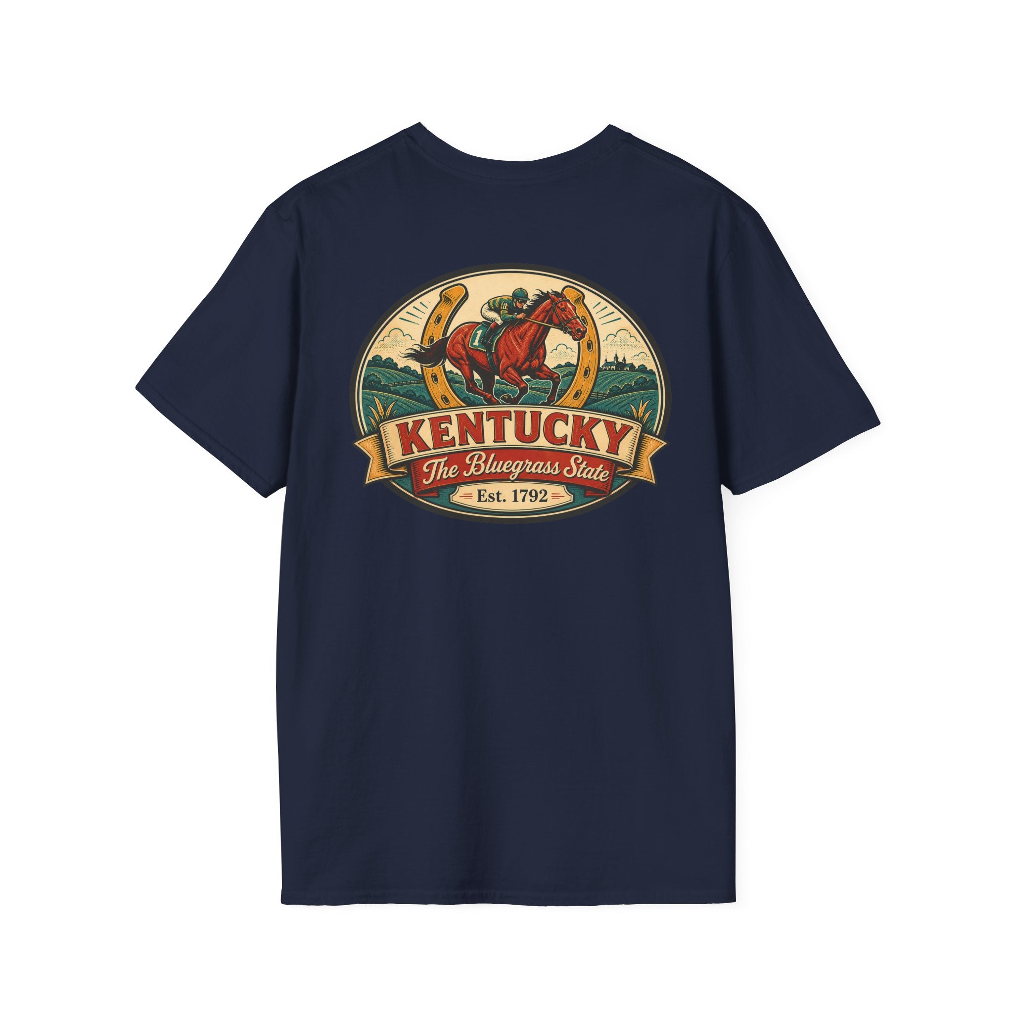 Navy T-shirt with Kentucky logo and horse graphic, Est. 1792.