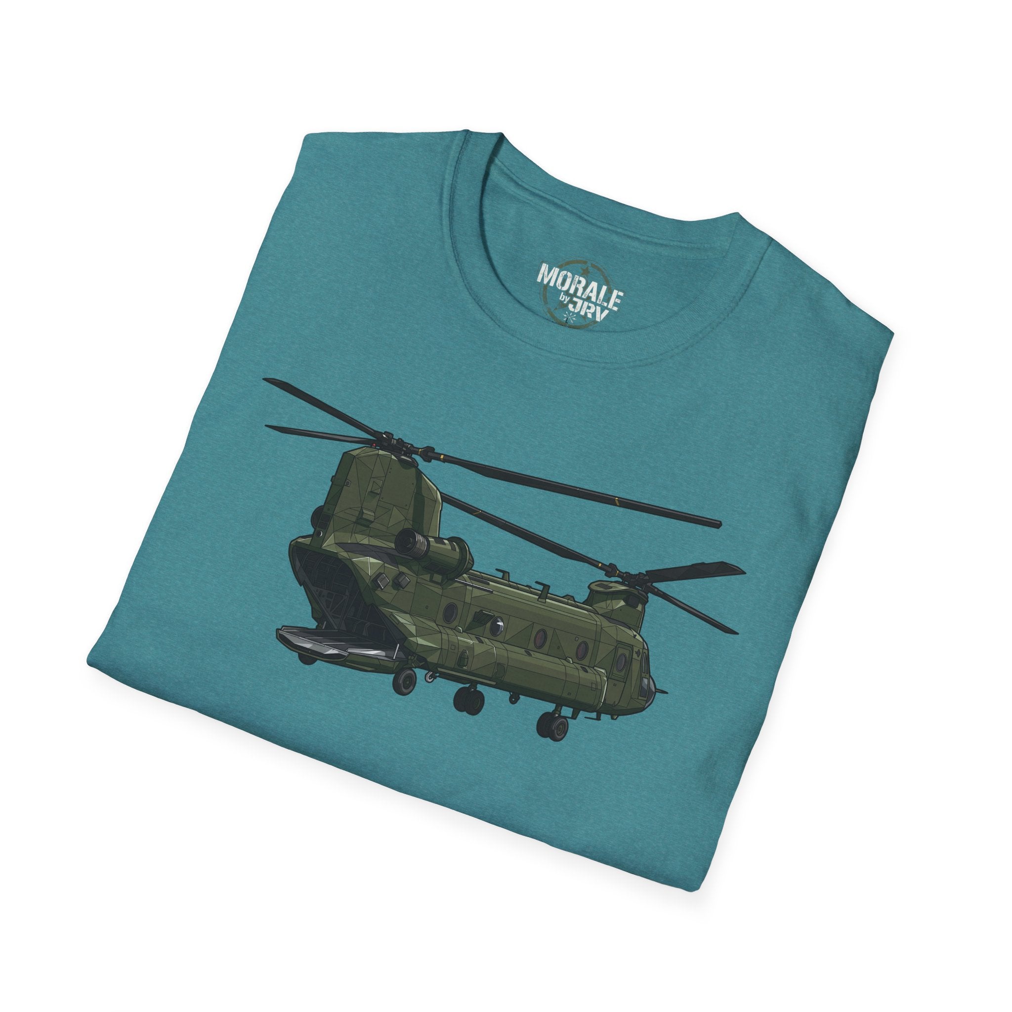 Petrolblaues CH-47 Chinook T-Shirt mit detaillierter Hubschrauber-Grafik vorn