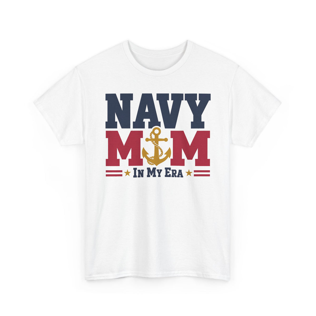 White T-shirt with NAVY MOM in my era patriotic anchor graphic