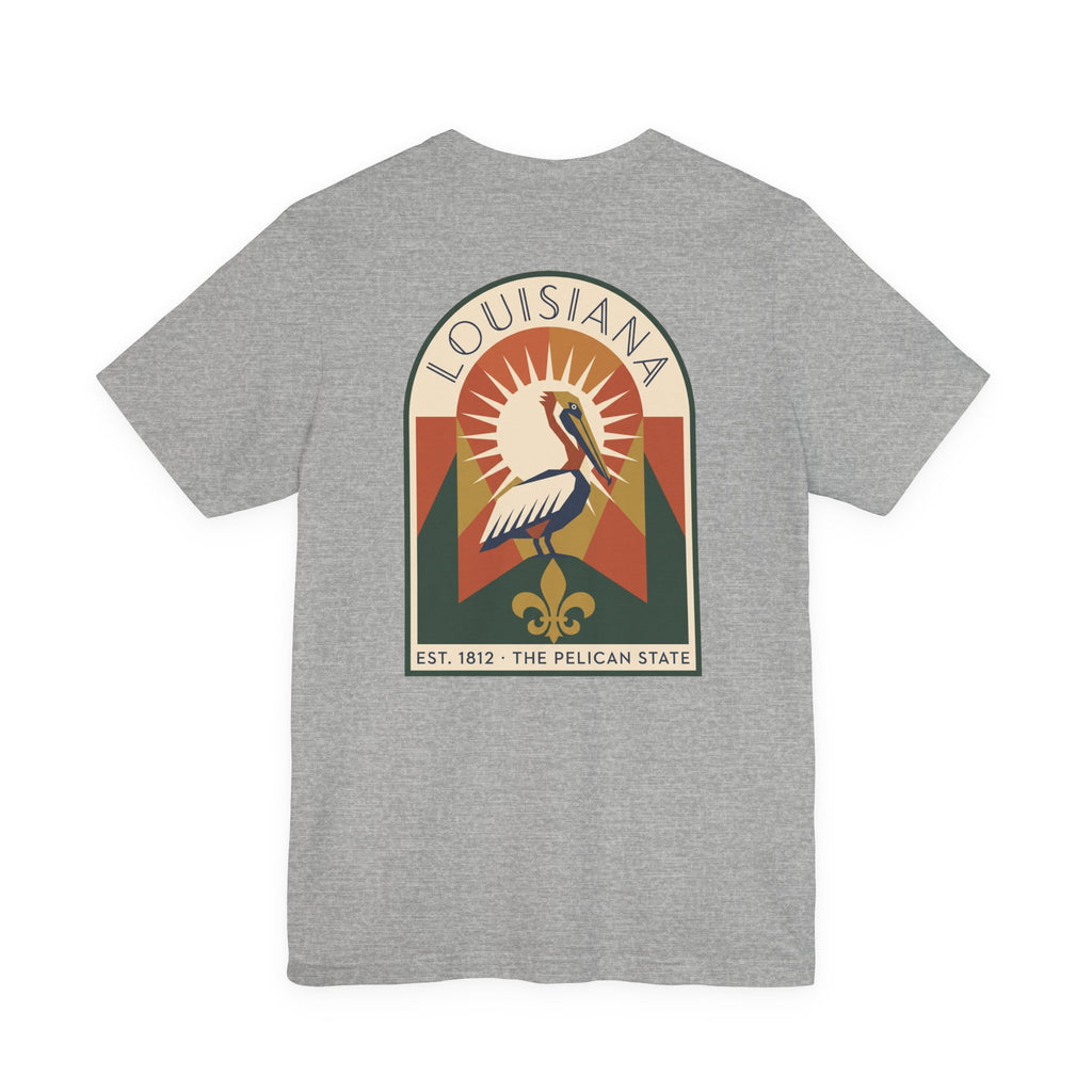Gray t-shirt with Louisiana pelican art graphic on chest