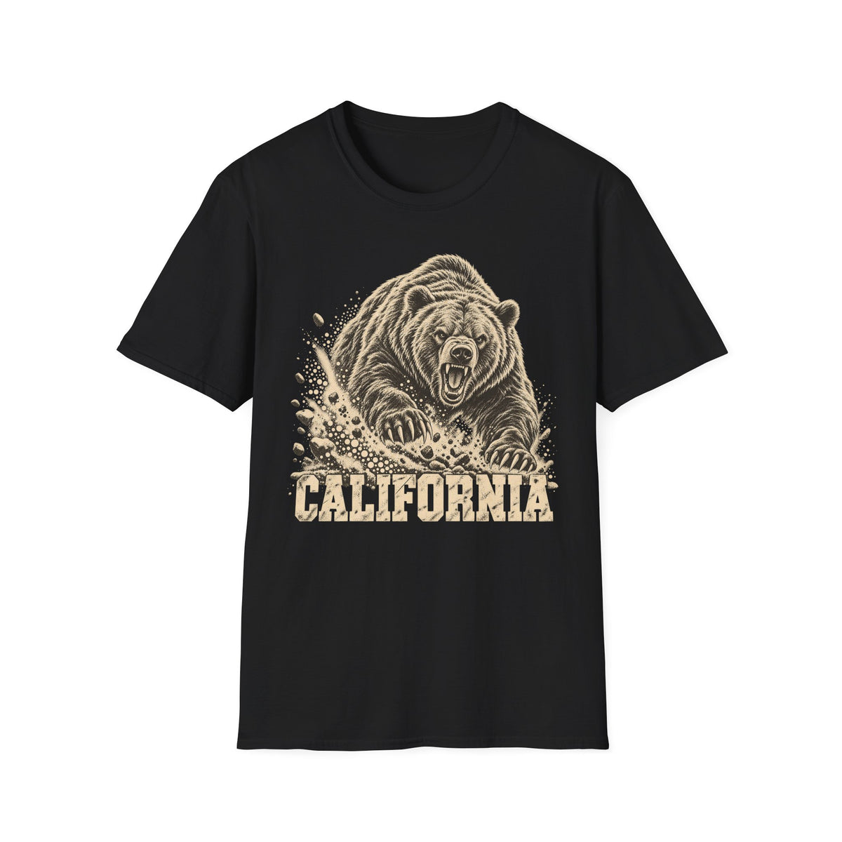 Black bear graphic t-shirt with vintage California wordmark and roaring bear print