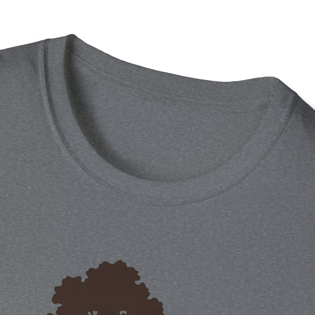 Graphite Heather crew neck T-shirt with partial tree silhouette