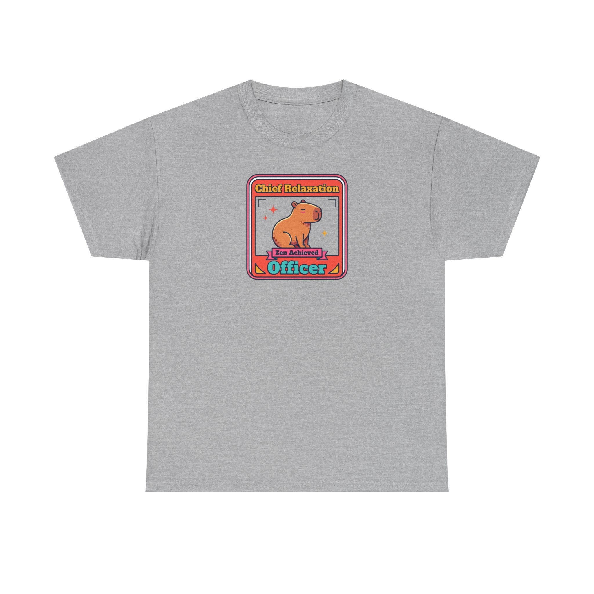 Light gray graphic T-shirt with capybara zen badge logo at center