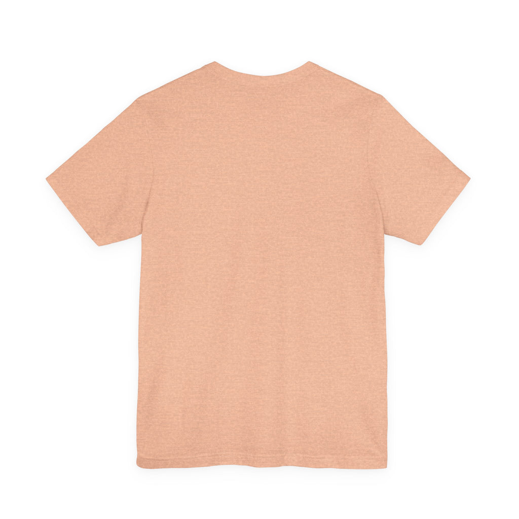 Peach t-shirt, short-sleeve crew neck, no visible front graphic