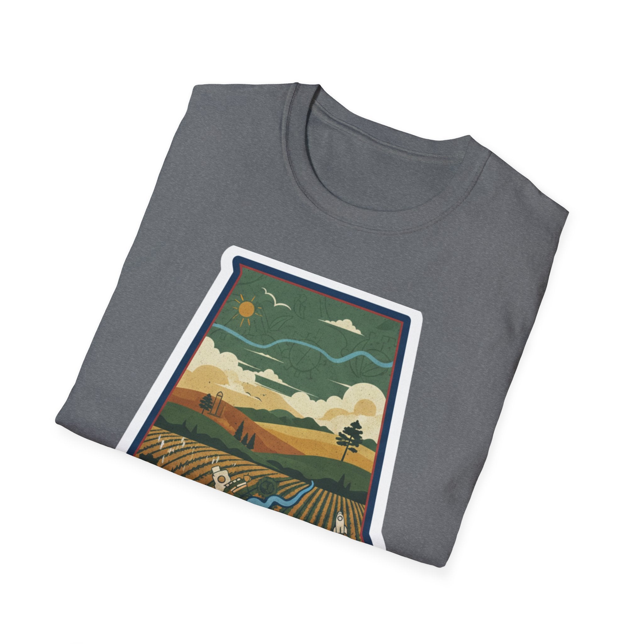 I Am Alabama T-shirt with folded fabric, showing full landscape illustration