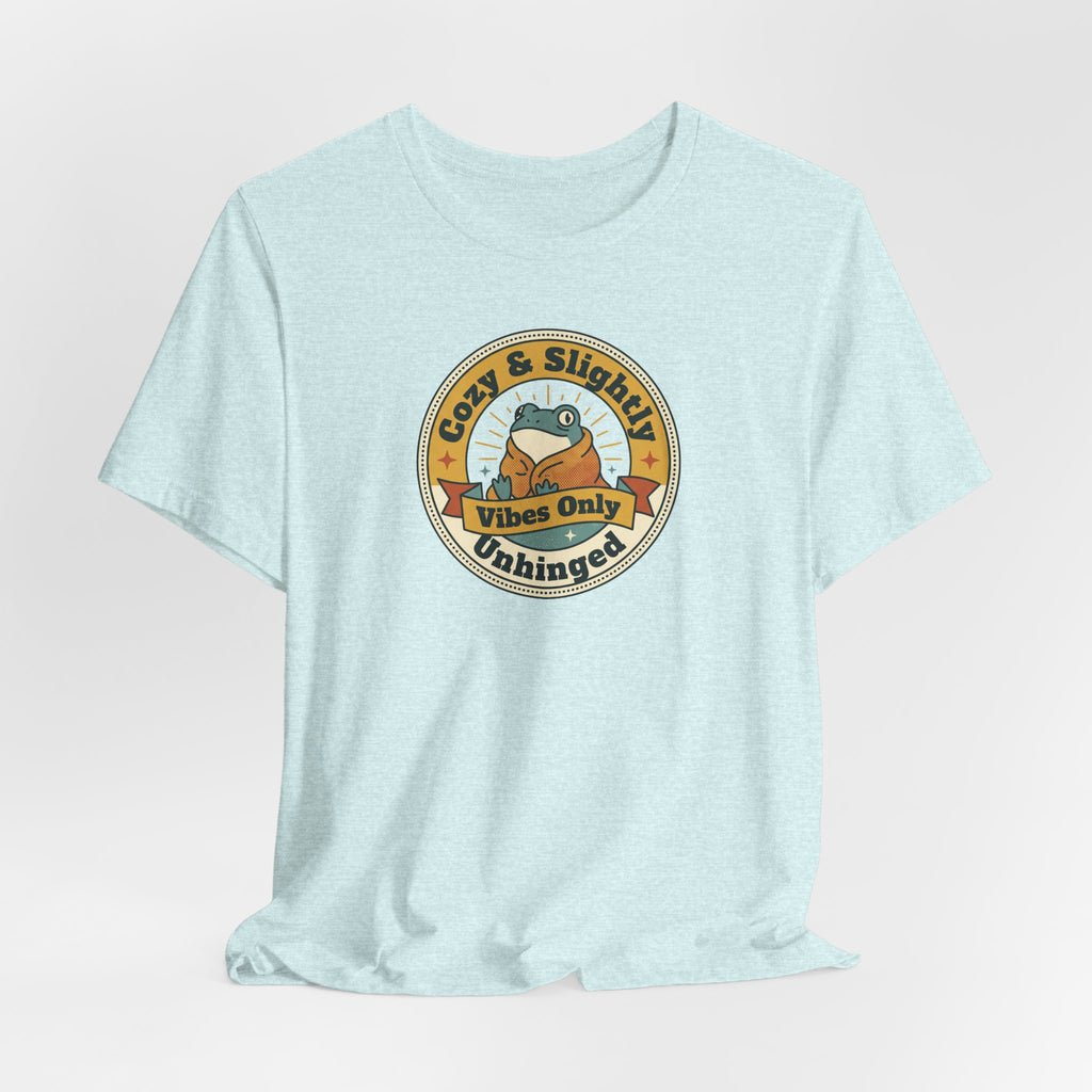 Light aqua T-shirt with round sloth graphic and slogan print on the chest