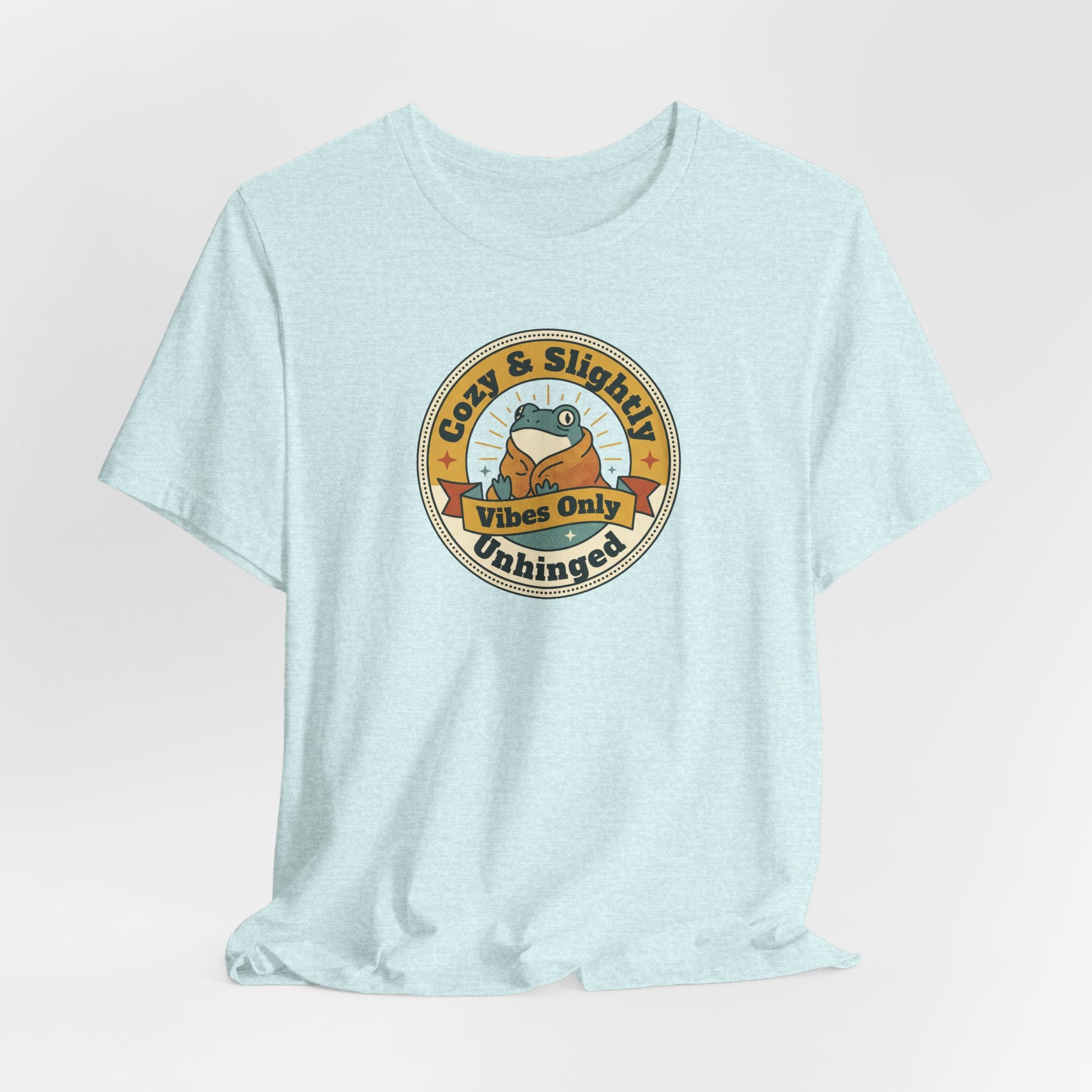 Light aqua T-shirt with round sloth graphic and slogan print on the chest
