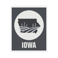 Iowa farmland graphic sticker: bold black design, white circle emblem, and “IOWA” at the bottom