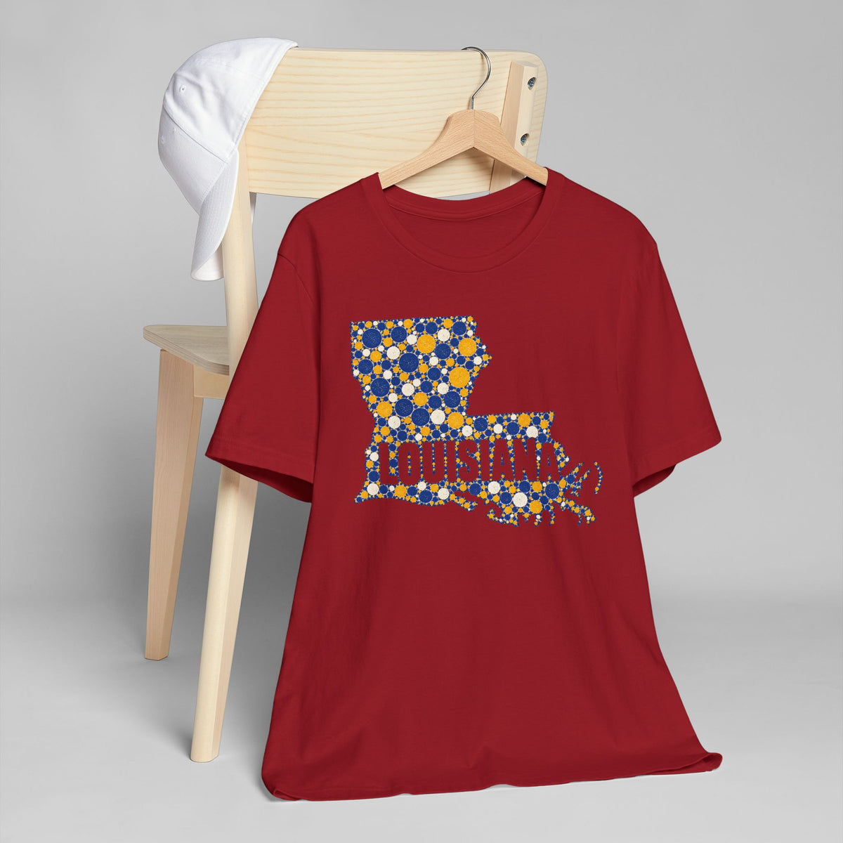 Louisiana State Shape Floral T-Shirt | Blue and Gold Louisiana Outline Graphic Tee