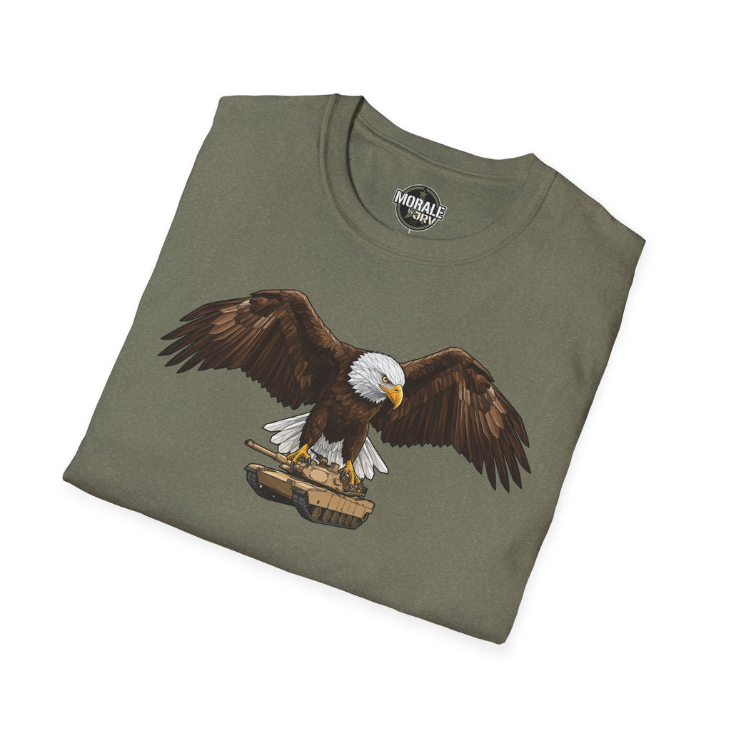 Dark Heather T-shirt with bald eagle over military tank graphic