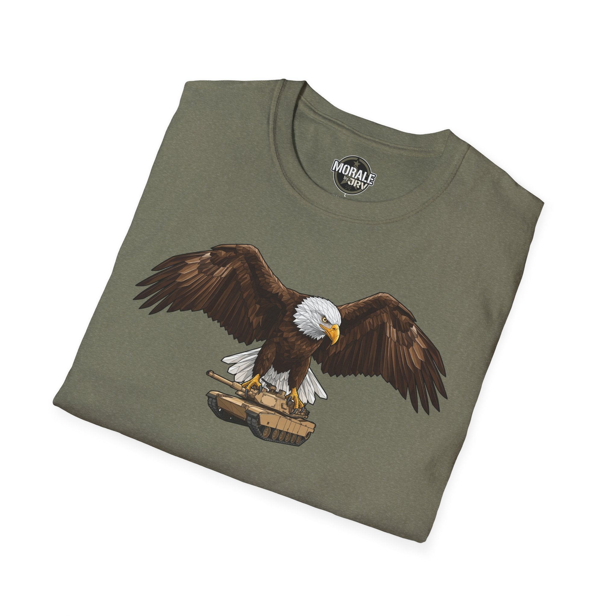Dark Heather T-shirt with bald eagle over military tank graphic