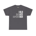 Men's charcoal graphic t-shirt with Bold Badass Superhuman slogan print