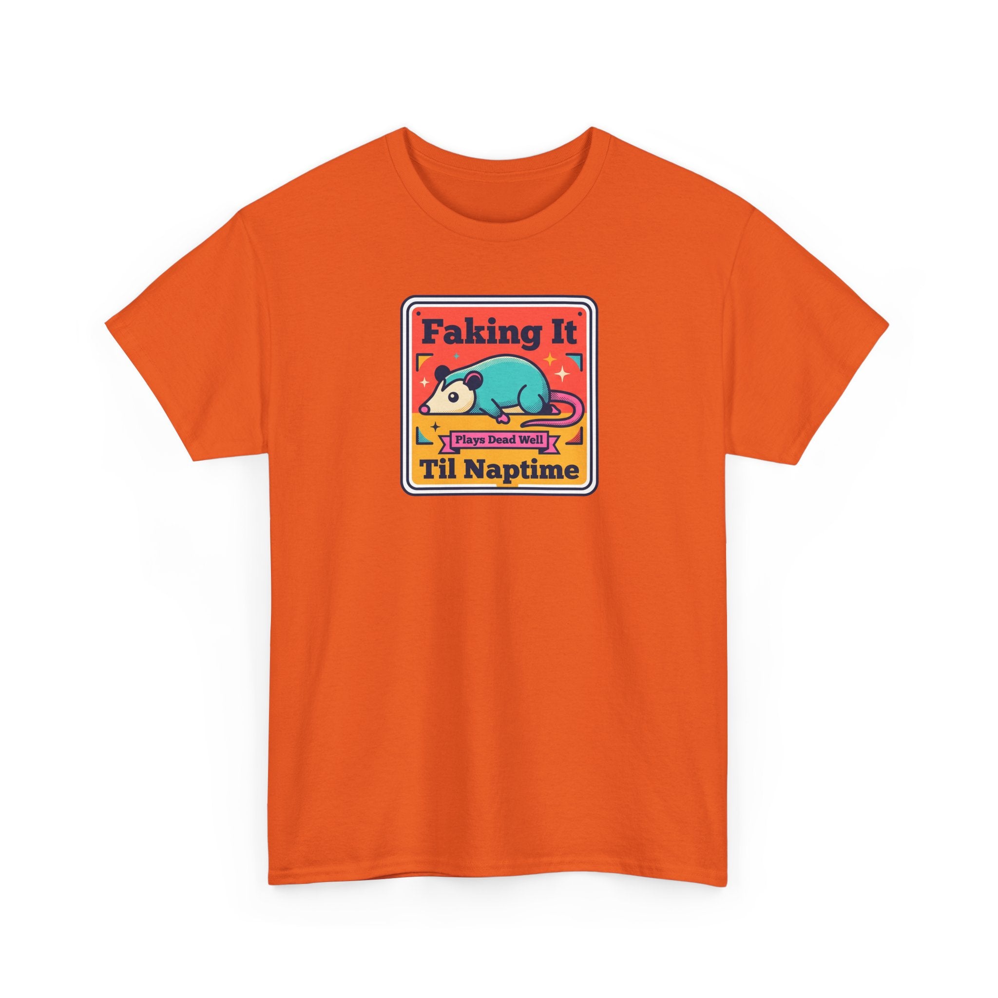 Orange T-shirt with crew neck and sleeping panda graphic on chest