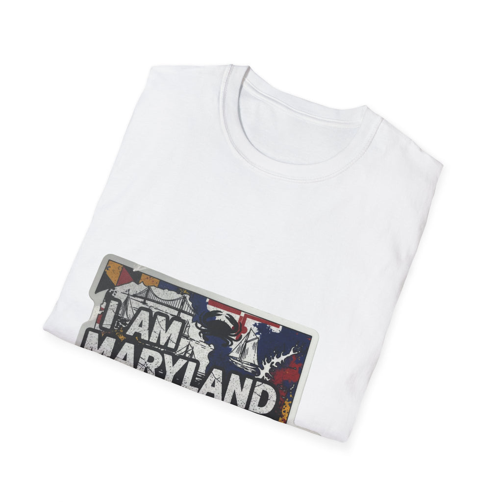 White T-shirt with 'I AM MARYLAND' graphic and state outline print