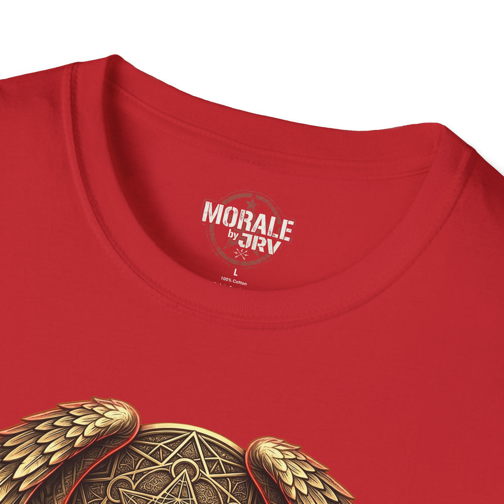 Red Owl Shield Emblem T-Shirt with neck logo and top of owl shield art