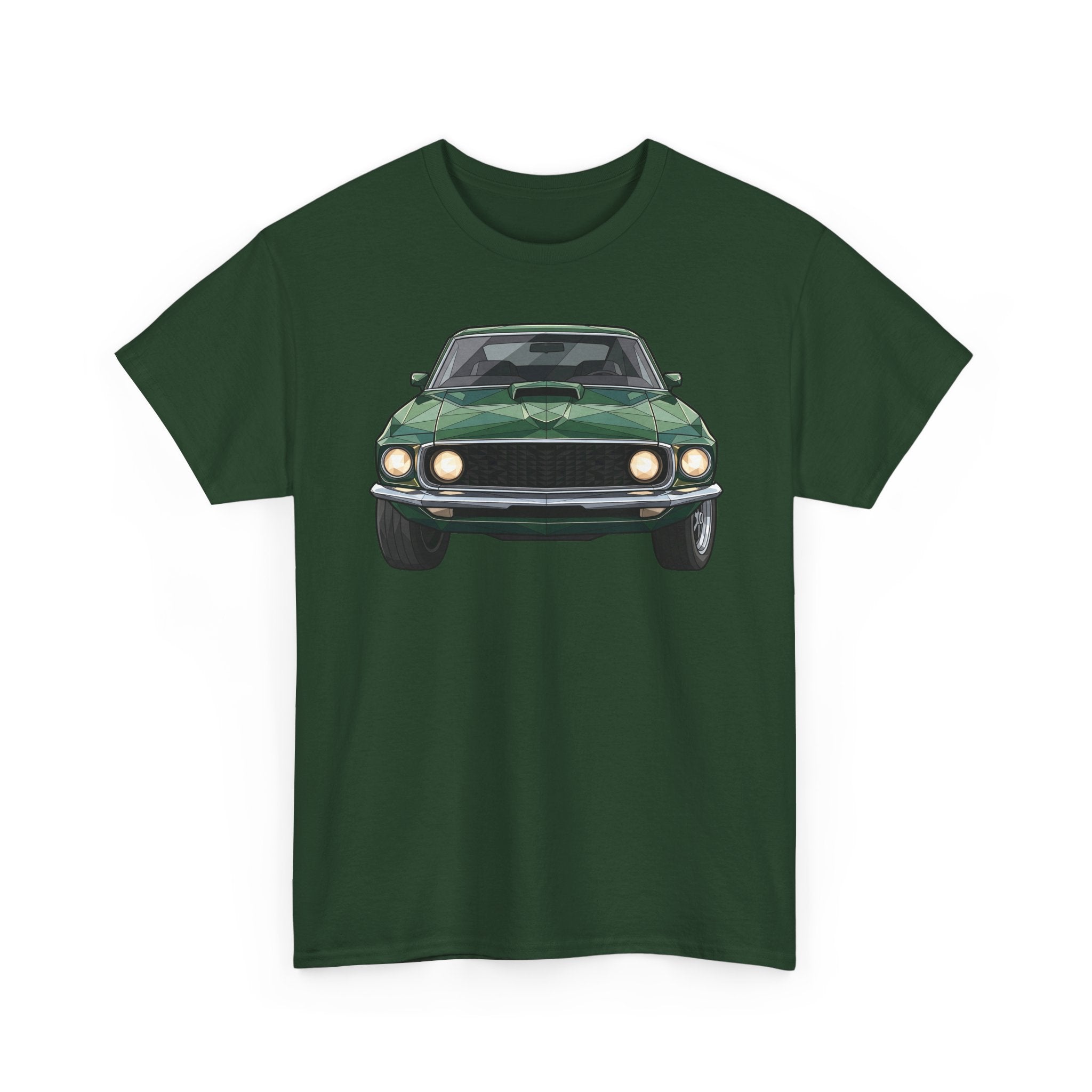 Green T-shirt with front vintage muscle car graphic