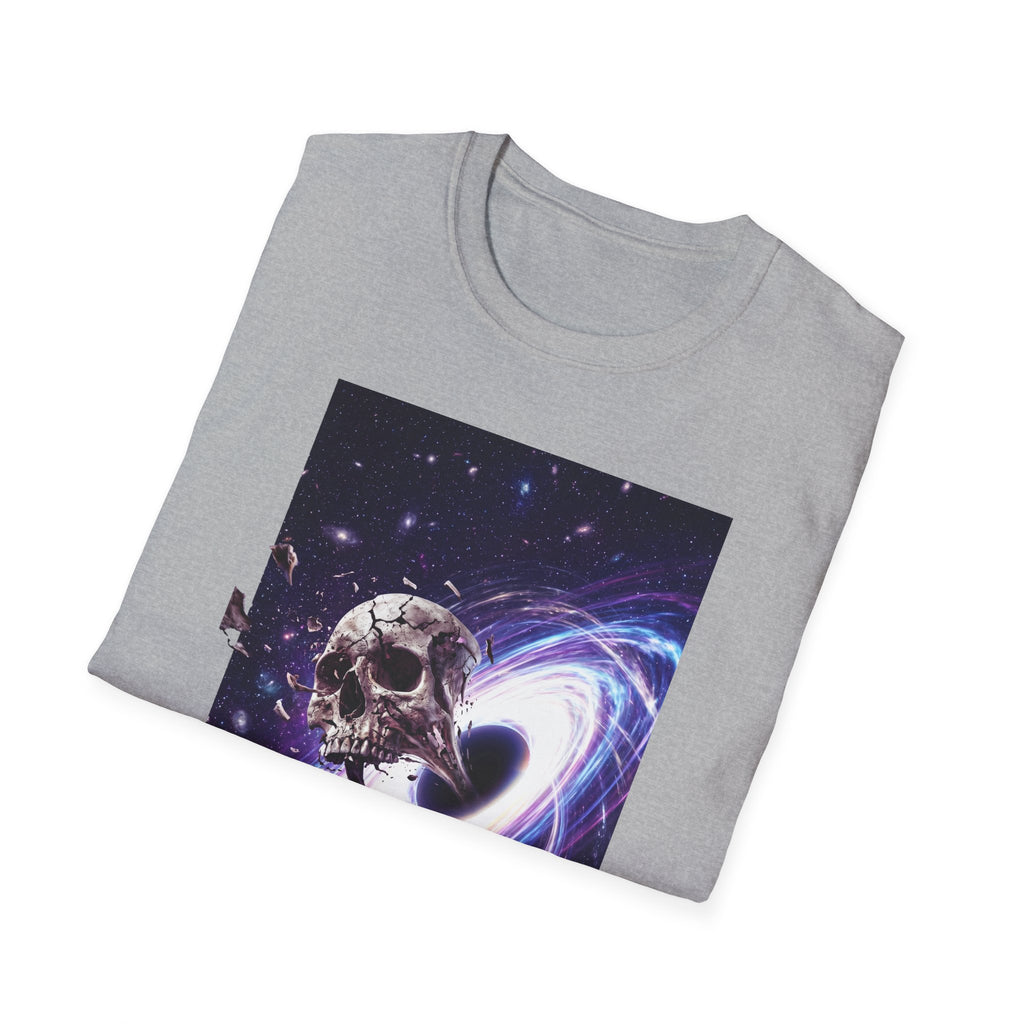 Light gray Galaxy skull T-shirt with purple space spiral skull graphic