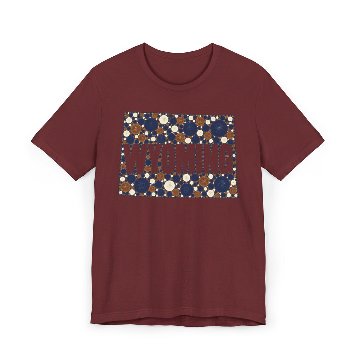 Burgundy T-shirt with rectangular polka dot Wyoming graphic print