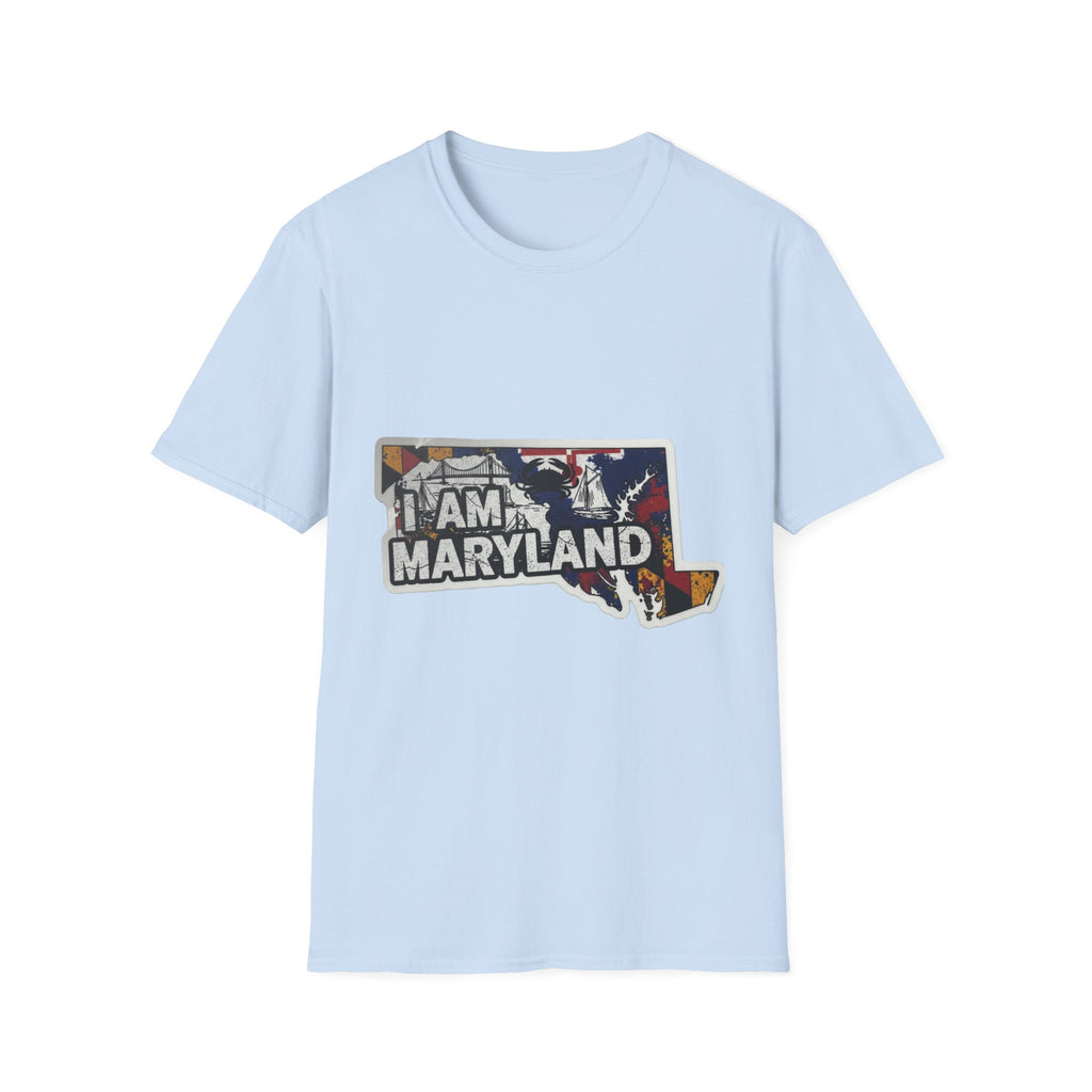 Light blue crewneck T-shirt with Maryland graphic collage front