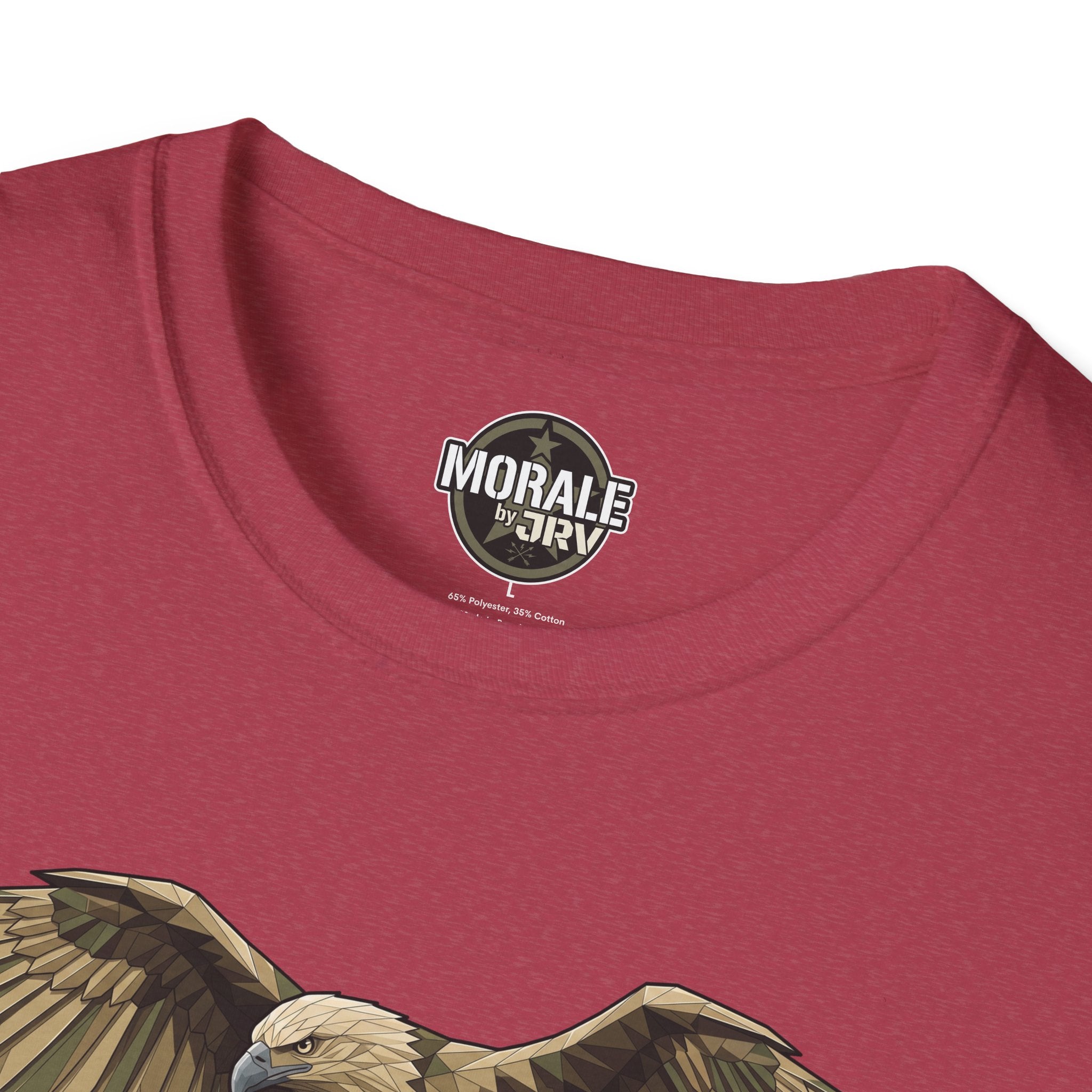 Bald Eagle T-Shirt (burgundy red) with round collar logo and partial eagle graphic.