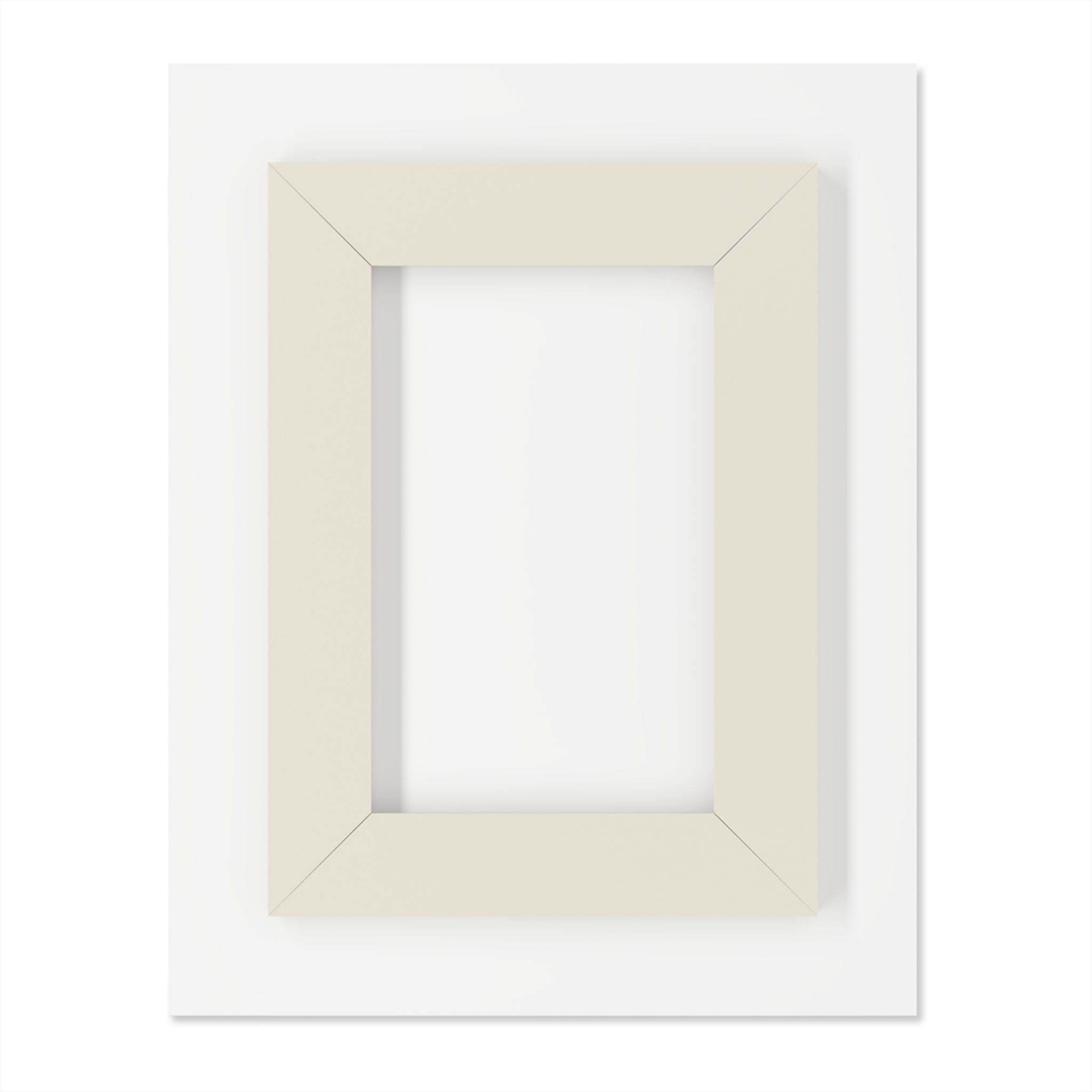 Framed wall art with empty central panel and beige outer frame corners.