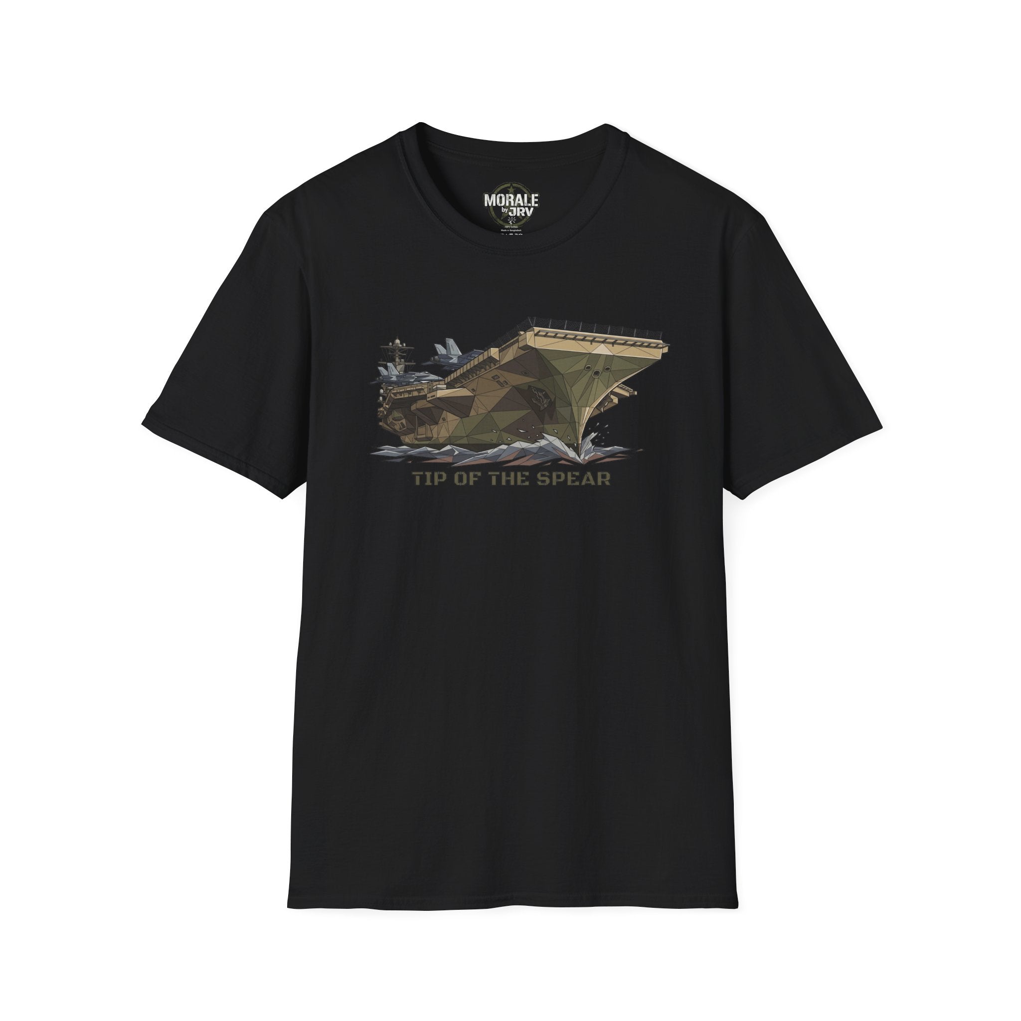 Black T-shirt with detailed tank illustration and “TIP OF THE SPEAR” chest print