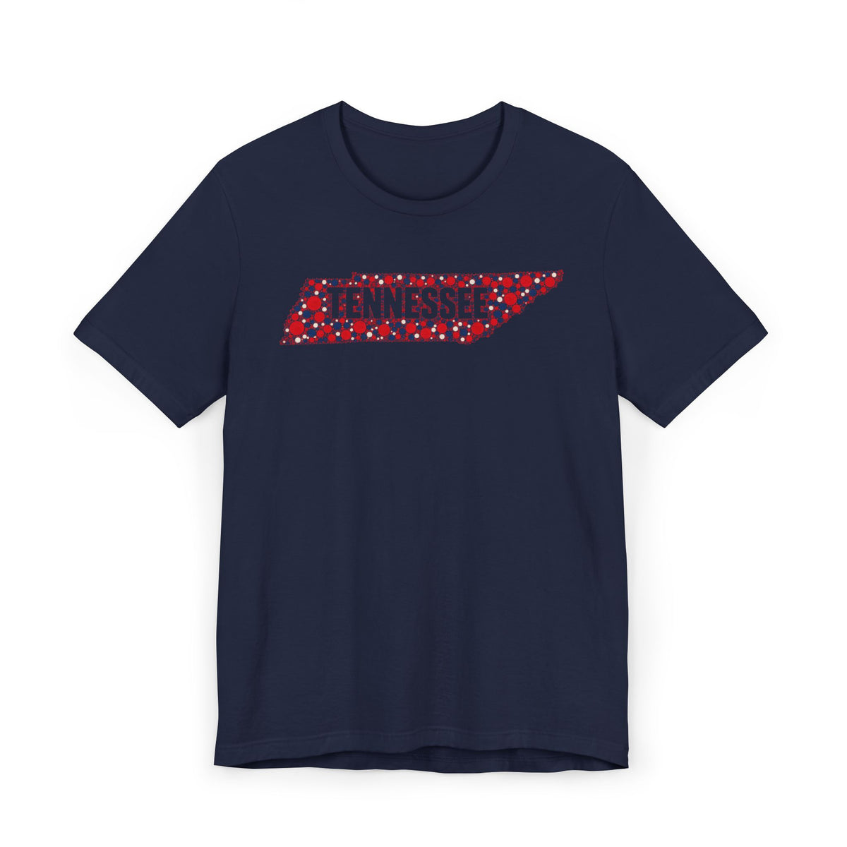 Navy T-shirt with 'Tennessee' floral map graphic across the chest