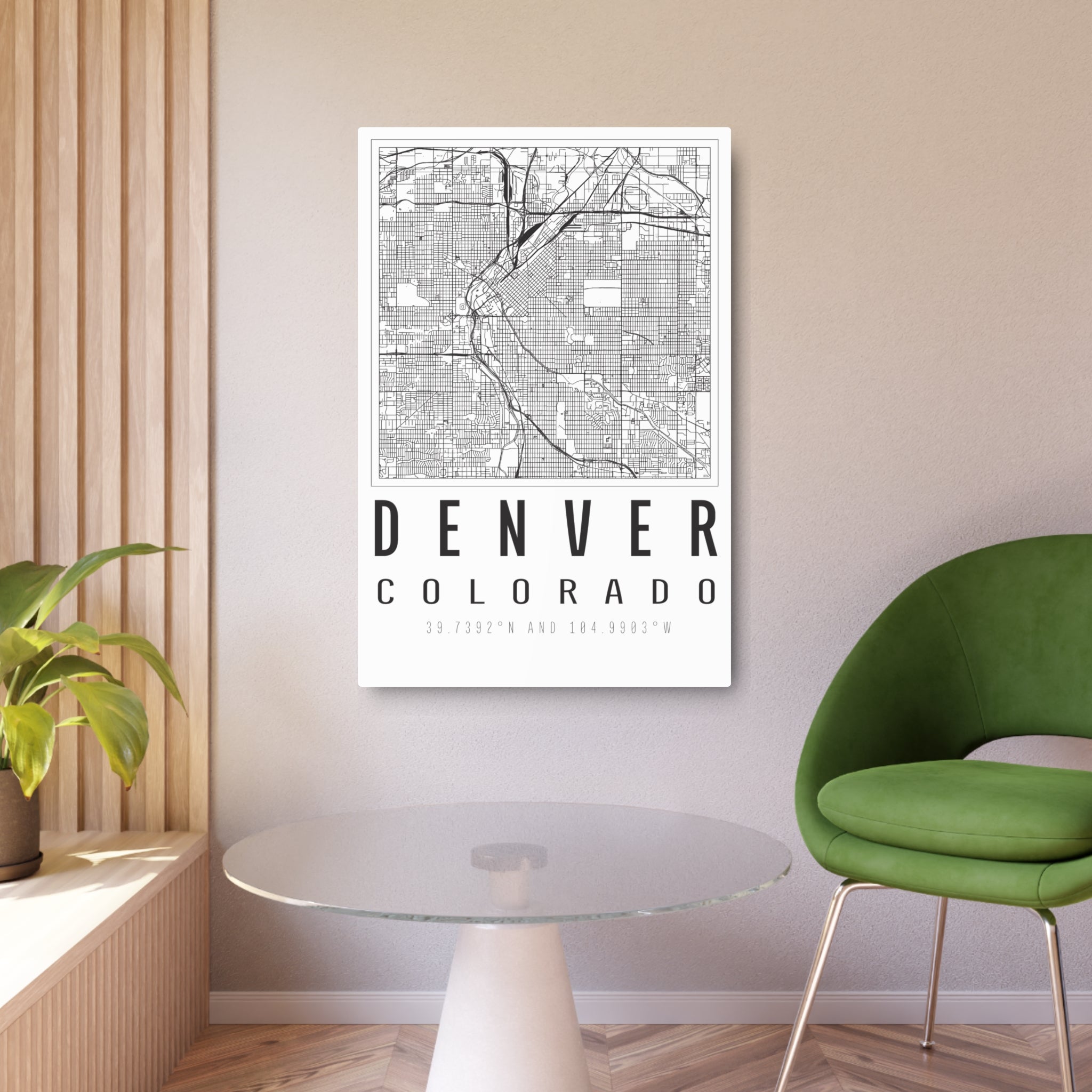 Denver Colorado city map metal wall art sign mounted on wall