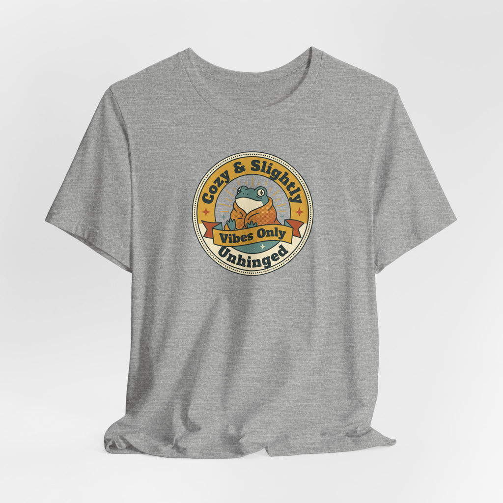 Medium grey T-shirt with round sloth graphic and slogan print on the chest