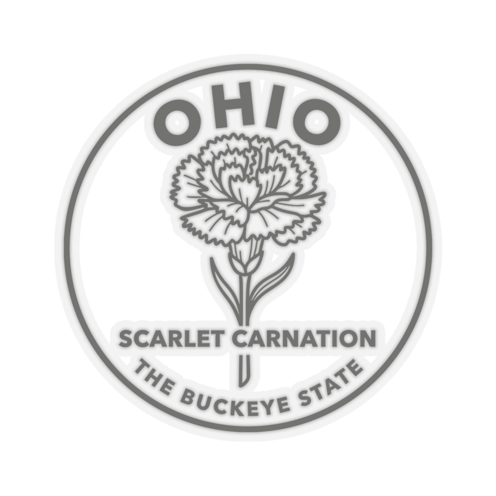 Transparent vinyl state flower sticker showing scarlet carnation and 'OHIO' text