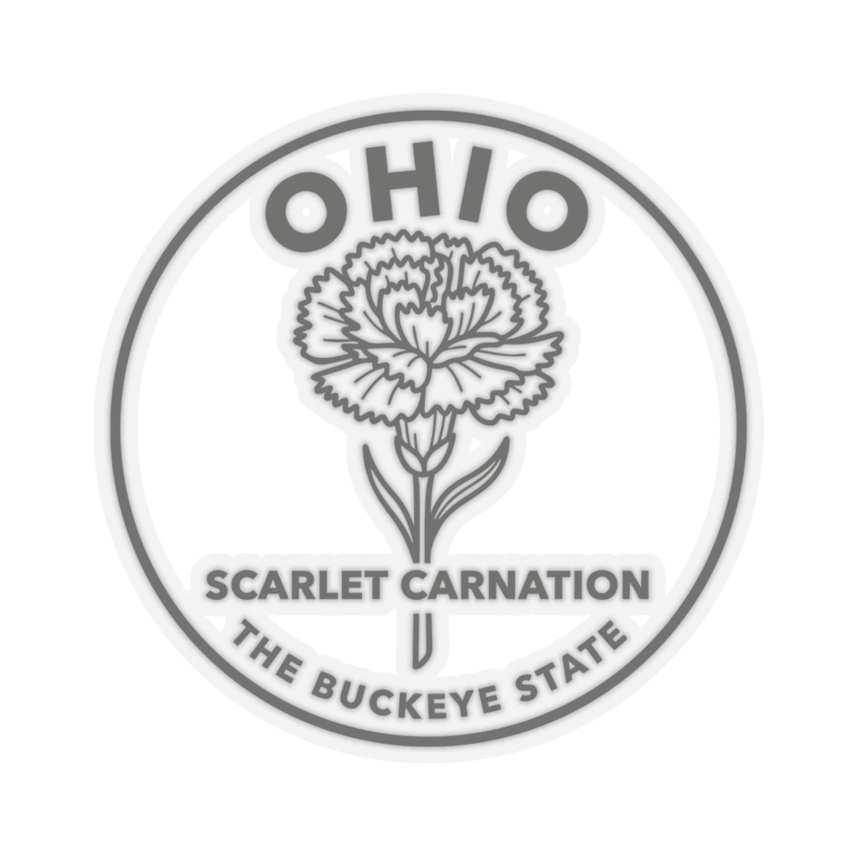 Transparent vinyl state flower sticker showing scarlet carnation and 'OHIO' text