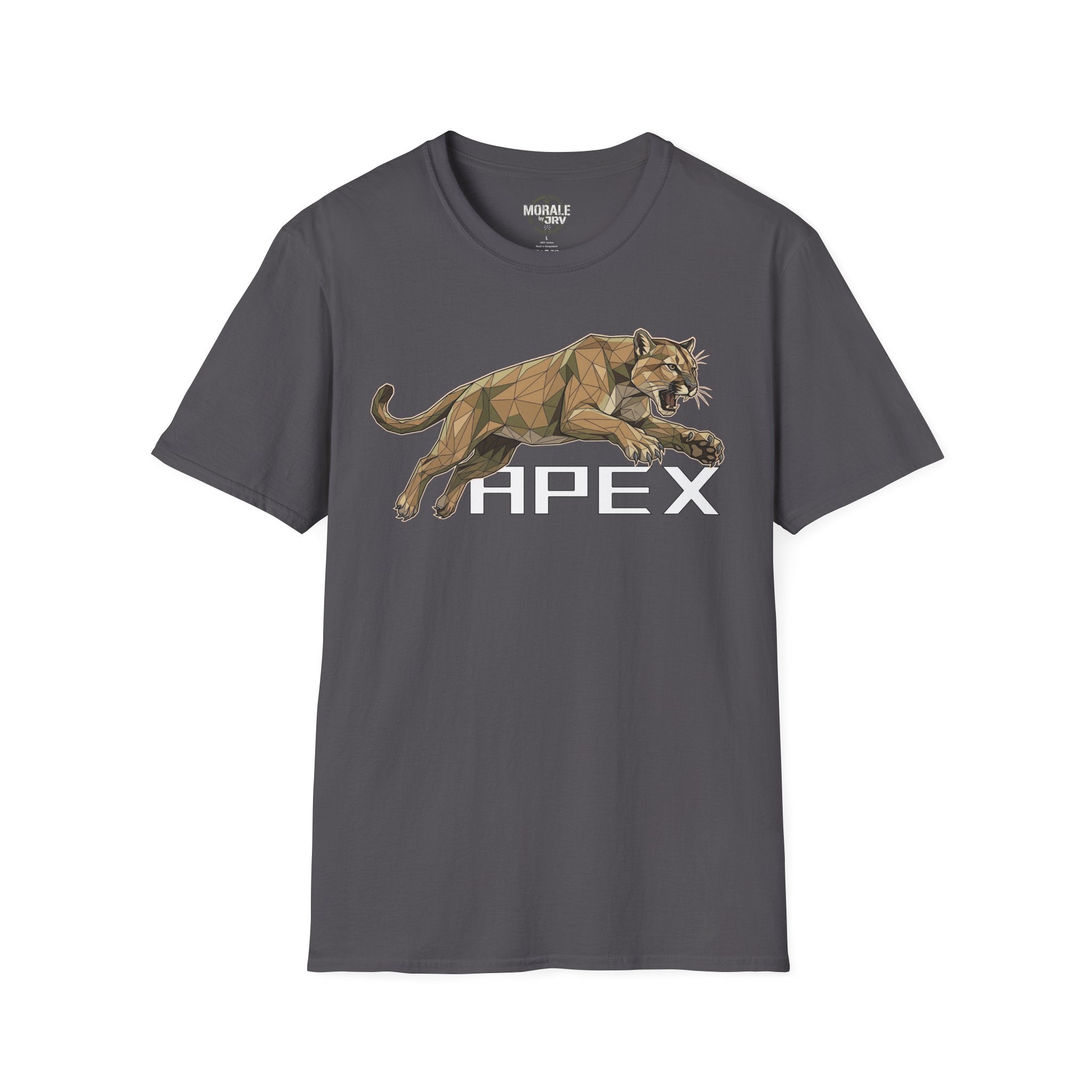 Leaping Cougar graphic T-shirt, graphite heather, leaping cougar over HPEX text