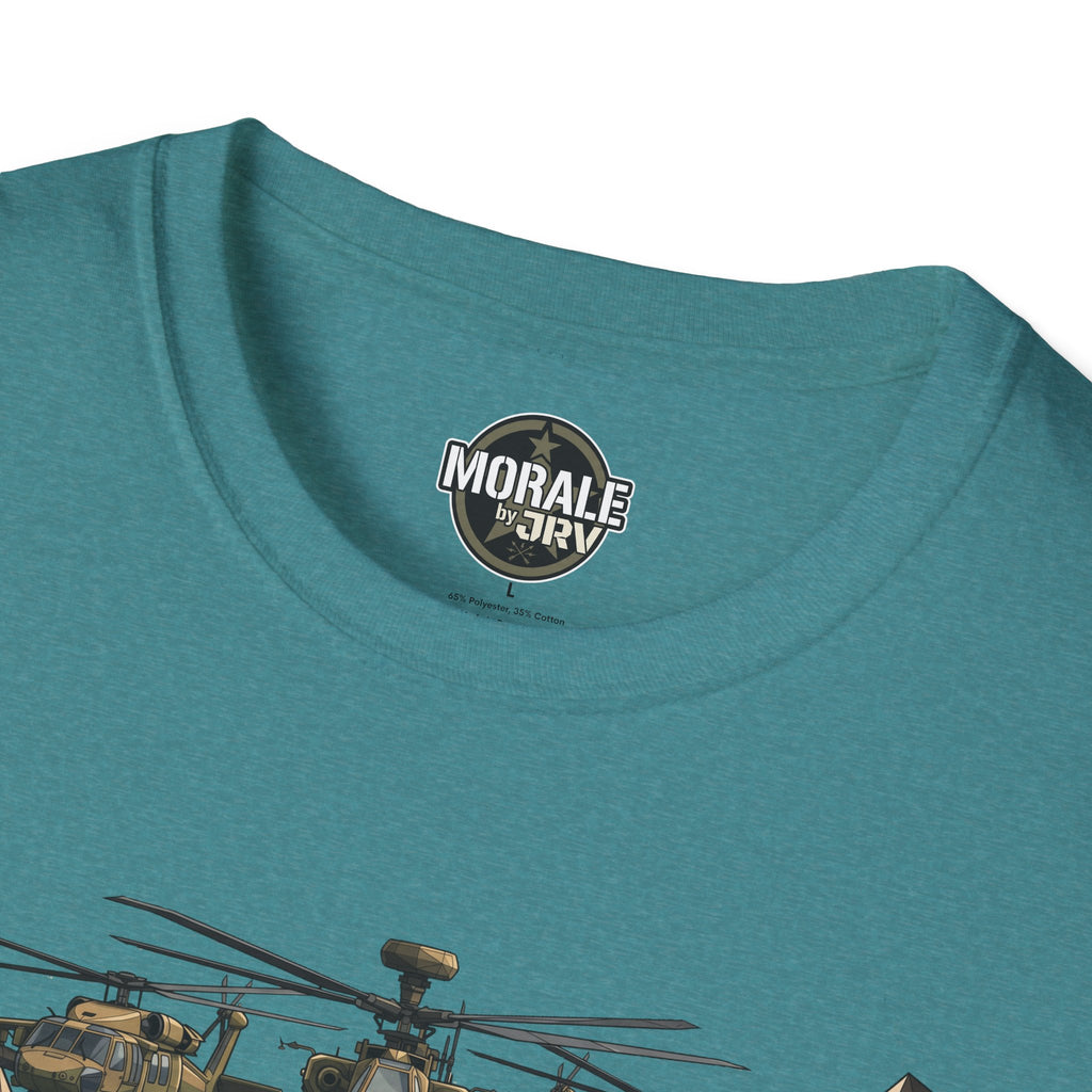 Teal T-shirt with Morale by JRIV logo at neckline
