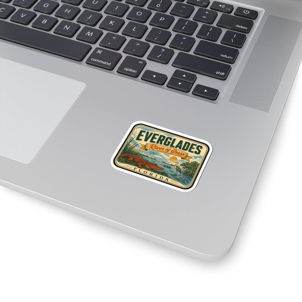 Everglades travel sticker with vintage logo, green border, and 'Florida' text