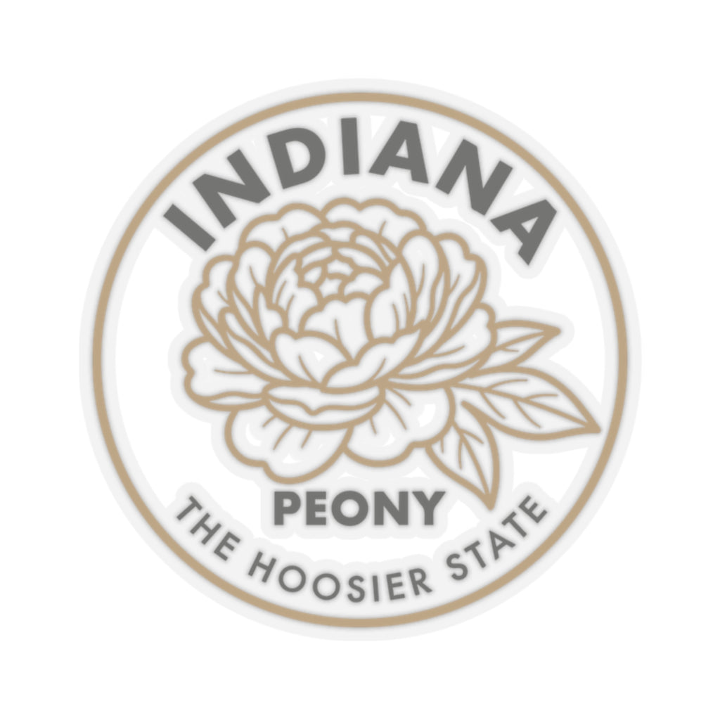 Round Indiana peony state flower transparent vinyl sticker with floral icon and ring text