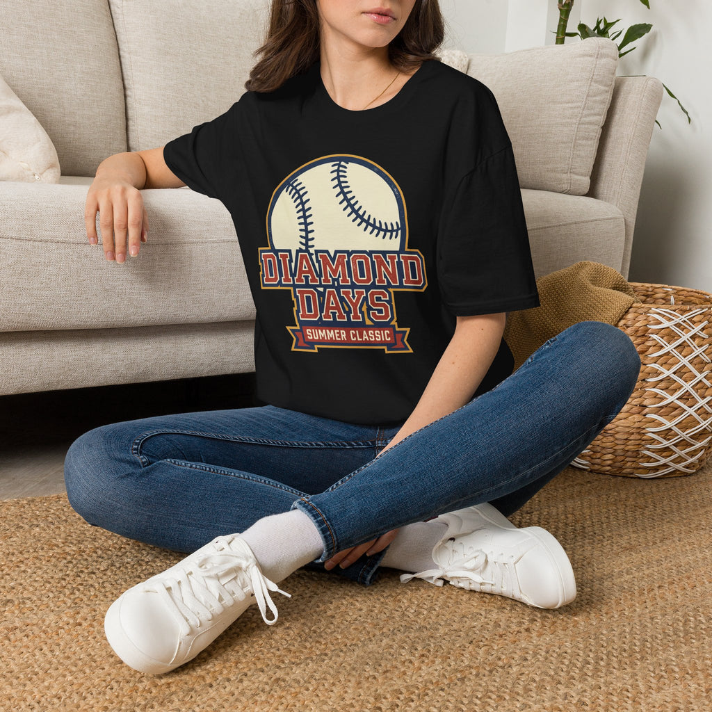 Black baseball T-shirt with “DIAMOND DAYS” graphic and crossed baseballs.