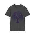 Dark heather T-shirt with dark blue weeping willow and night owl graphic
