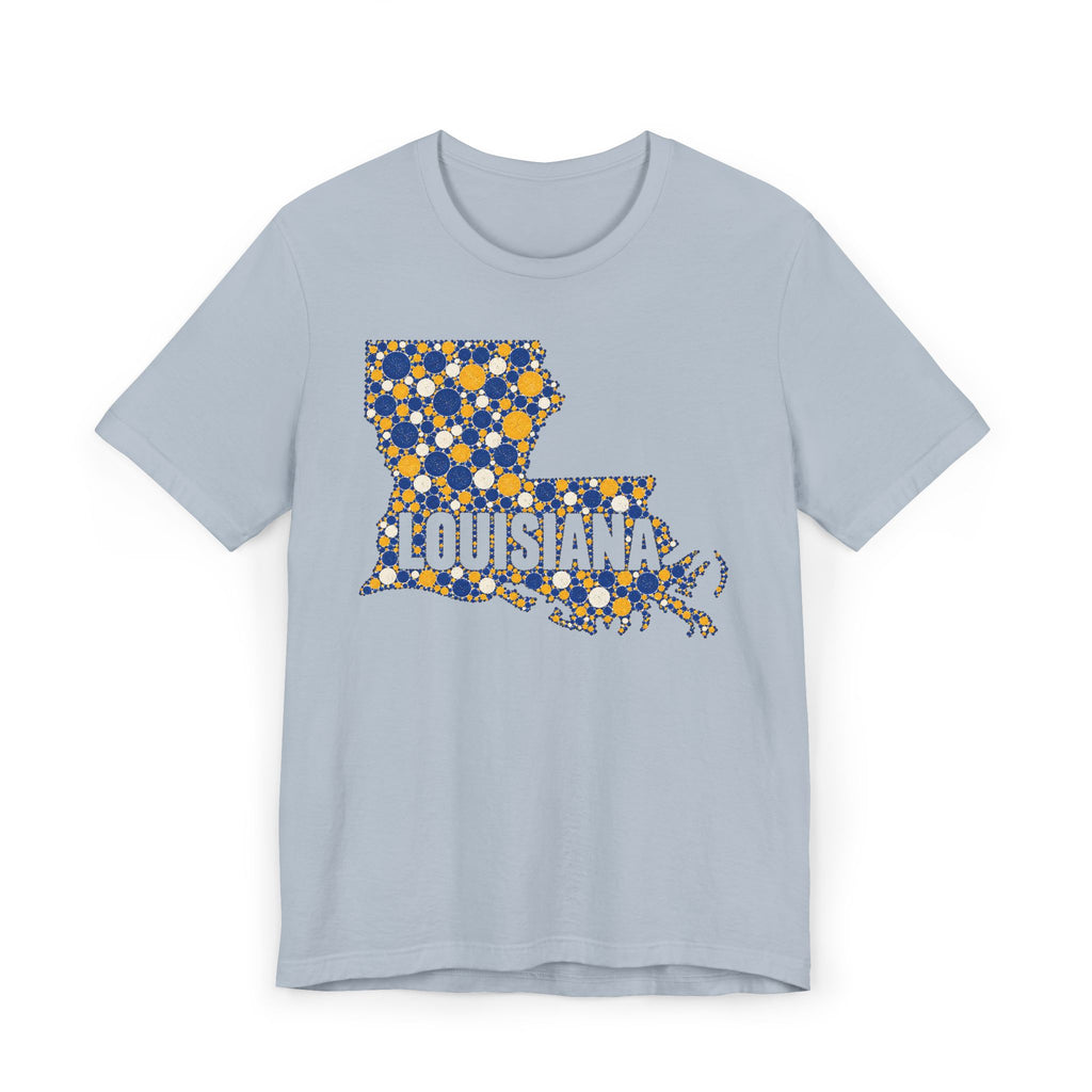 Louisiana State Shape Floral T-Shirt | Blue and Gold Louisiana Outline Graphic Tee